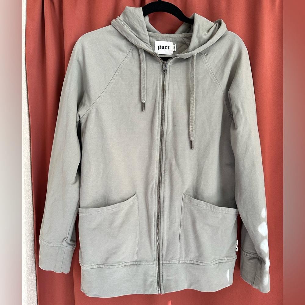 Pact Hoodie Womens S Faded Sage Green Hooded Zip Up Organic Cotton Stretch